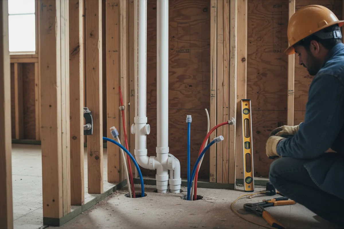 Drain and supply rough-in during Leak Detection in Montgomery